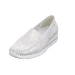 WALDLÄUFER Damen Slipper Schuhe Himona Mokassin Freizeit Elegant Slip-Ons Veloursleder Bedruckt Klassische Slipper - Weiß